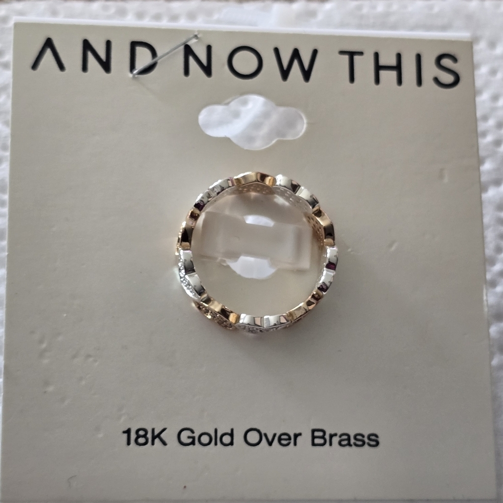 And Now This Women Heart-Shaped Gold Silver Ring Sz 8 18k Gold Over Brass New - Picture 7 of 8